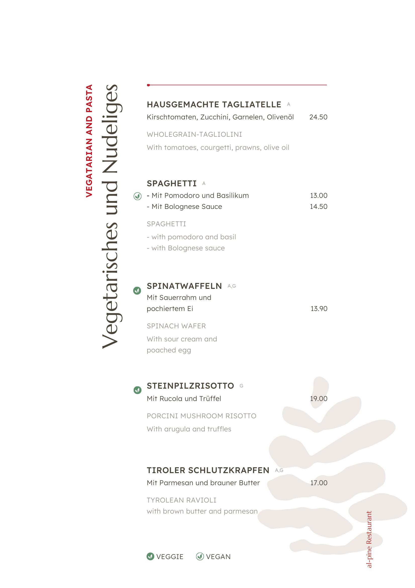 Speisekarte Sommer 2025 | Restaurant al-pine Slden